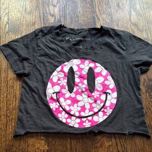 Prince Peter Collection cropped Black Tee with Pink Floral Smiley